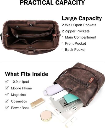 FADEON Bucket Bag for Women Purses and Handbags Designer Hobo Bags for Women Crossbody PU Leather Shoulder Bag Trendy Brown in Saudi Arabia