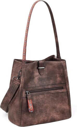 FADEON Bucket Bag for Women Purses and Handbags Designer Hobo Bags for Women Crossbody PU Leather Shoulder Bag Trendy Brown in Saudi Arabia