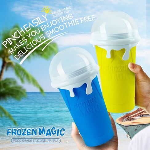 كوب صنع السلاشي من تيك توك، كوب سحري قابل للضغط، كوب صانع الايس كريم، اشياء رائعة من منتجات تيك توك، ادوات رائعة منزلية الصنع مع غطاء وماصة (350 مل، ازرق) in Kuwait