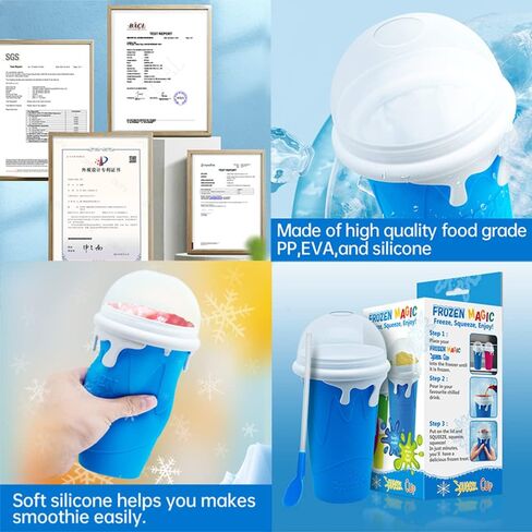 كوب صنع السلاشي من تيك توك، كوب سحري قابل للضغط، كوب صانع الايس كريم، اشياء رائعة من منتجات تيك توك، ادوات رائعة منزلية الصنع مع غطاء وماصة (350 مل، ازرق) in Kuwait