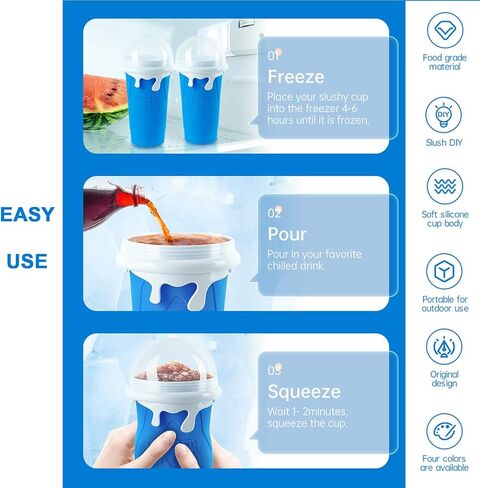 كوب صنع السلاشي من تيك توك، كوب سحري قابل للضغط، كوب صانع الايس كريم، اشياء رائعة من منتجات تيك توك، ادوات رائعة منزلية الصنع مع غطاء وماصة (350 مل، ازرق) in Kuwait