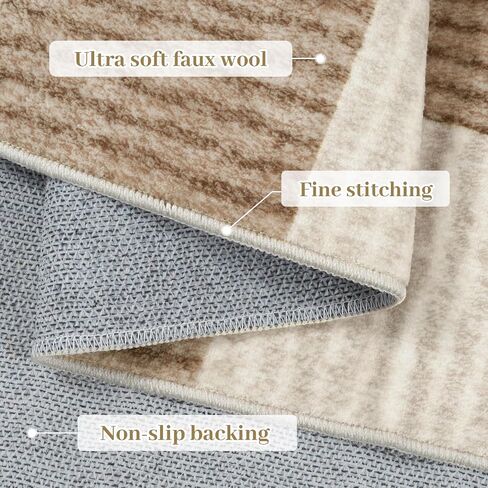 Machine Washable 5x7 Area Rugs for Living Room Checkered, Non Slip Soft Low Pile Farmhouse Geometric Modern Neutral Playroom Boys Rugs for Bedroom, Large Carpet Rugs for Dining Room(Brown,5'x7') in Kuwait