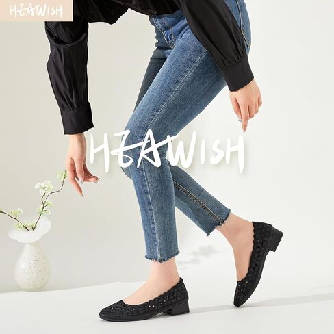 HEAWISH Women's Black Loafers Floral Ballet Flats Shoes,Pu Leather Dress Shoes with Heel Comfortable Slip on Loafer in Kuwait