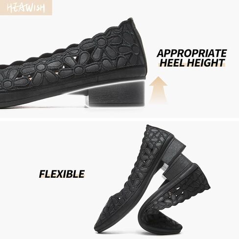 HEAWISH Women's Black Loafers Floral Ballet Flats Shoes,Pu Leather Dress Shoes with Heel Comfortable Slip on Loafer in Kuwait