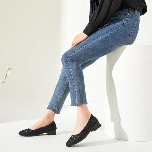 HEAWISH Women's Black Loafers Floral Ballet Flats Shoes,Pu Leather Dress Shoes with Heel Comfortable Slip on Loafer in Kuwait