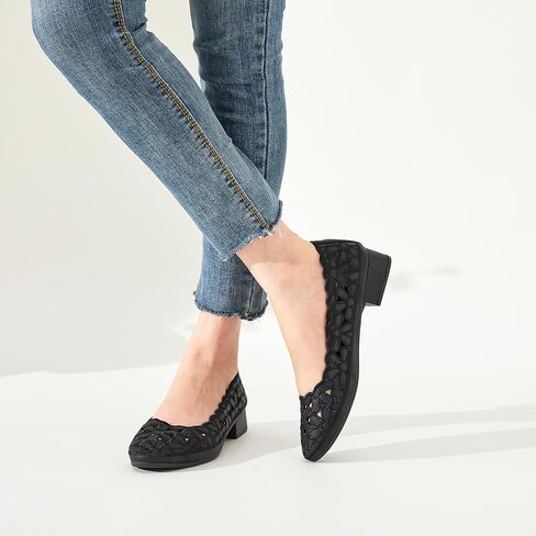 HEAWISH Women's Black Loafers Floral Ballet Flats Shoes,Pu Leather Dress Shoes with Heel Comfortable Slip on Loafer in Kuwait