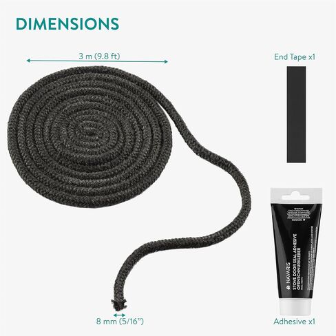 Navaris Wood Stove Door Gasket - 3/8" x 118" Rope Seal Replacement for Wood Burning Stoves, Smoker, Fireplace, Log Burner - Heat and Fire Resistant in Saudi Arabia
