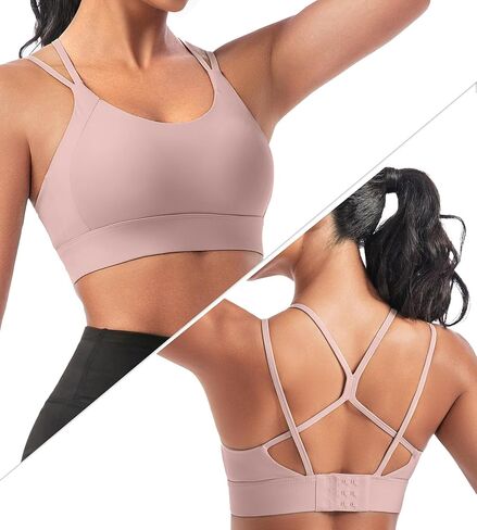 Strappy Sports Bras for Women - Padded Yoga Gym Bra Low Impact Womens Workout Tops in Kuwait