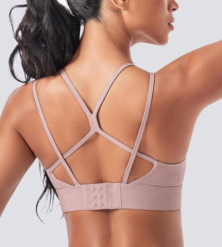 Strappy Sports Bras for Women - Padded Yoga Gym Bra Low Impact Womens Workout Tops in Kuwait