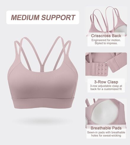 Strappy Sports Bras for Women - Padded Yoga Gym Bra Low Impact Womens Workout Tops in Kuwait