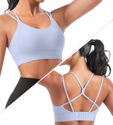 Strappy Sports Bras for Women - Padded Yoga Gym Bra Low Impact Womens Workout Tops in Kuwait
