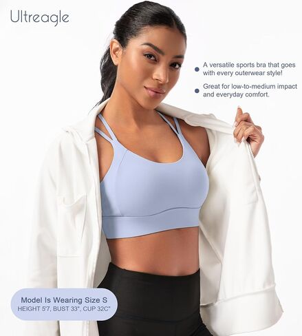 Strappy Sports Bras for Women - Padded Yoga Gym Bra Low Impact Womens Workout Tops in Kuwait