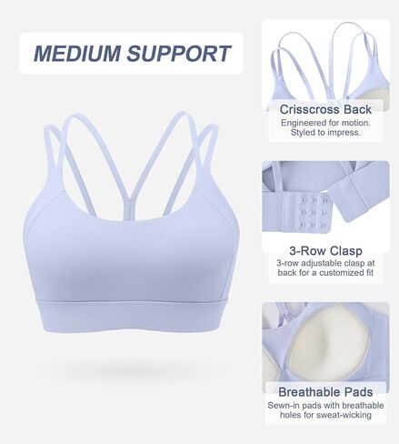 Strappy Sports Bras for Women - Padded Yoga Gym Bra Low Impact Womens Workout Tops in Kuwait