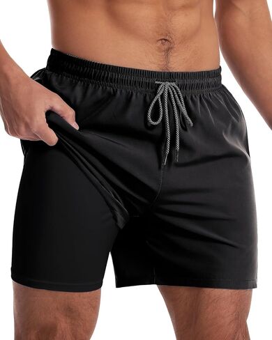 Mens Board Shorts with Pockets 5 inch Swim Trunks with Compression Liner, Quick Dry Beach Short Men Bathing Suits in Kuwait