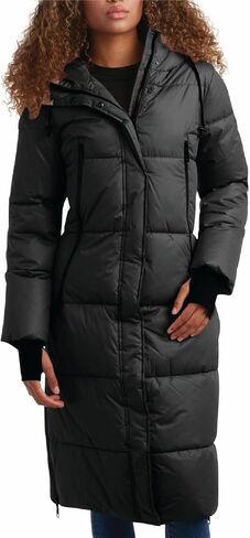 Steve Madden Women's Maxi Puffer Jacket - معطف شتوي طويل معزول للوزن الثقيل مع غطاء محرك السيارة وسحابات مانعة للتسرب (S -XL) in Saudi Arabia