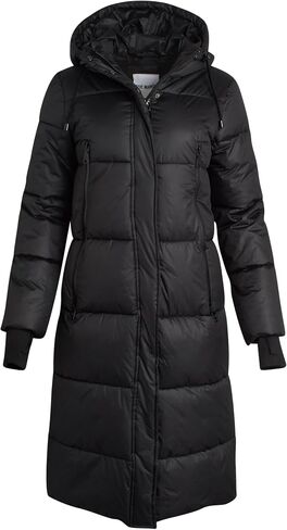 Steve Madden Women's Maxi Puffer Jacket - معطف شتوي طويل معزول للوزن الثقيل مع غطاء محرك السيارة وسحابات مانعة للتسرب (S -XL) in Saudi Arabia
