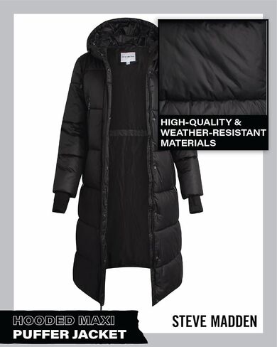Steve Madden Women's Maxi Puffer Jacket - معطف شتوي طويل معزول للوزن الثقيل مع غطاء محرك السيارة وسحابات مانعة للتسرب (S -XL) in Saudi Arabia