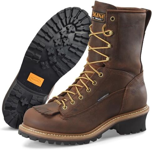 Men's Carolina Steel Toe Waterproof Lace - to - Toe Logger Boots Black in Saudi Arabia