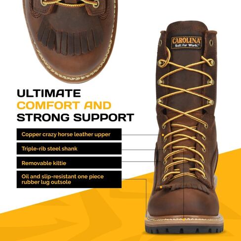 Men's Carolina Steel Toe Waterproof Lace - to - Toe Logger Boots Black in Saudi Arabia