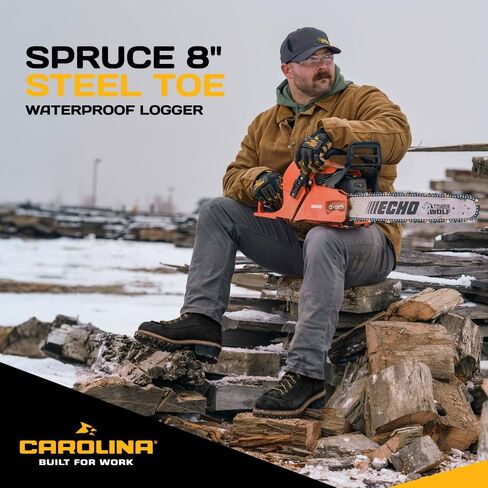 Men's Carolina Steel Toe Waterproof Lace - to - Toe Logger Boots Black in Saudi Arabia