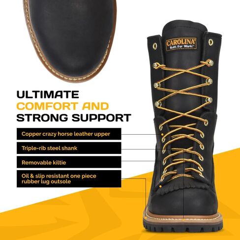 Men's Carolina Steel Toe Waterproof Lace - to - Toe Logger Boots Black in Saudi Arabia