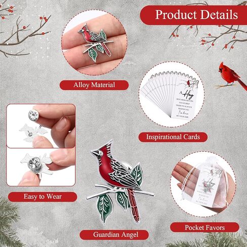 SATINIOR Set of 10 Cardinal Pins Funeral Favors Red Cardinal Brooch Memorial Alloy Oil Dropped Pins Inspirational Poem Cards Organza Bags Cardinal Keepsake Presents Sympathy Gift for Guests(Classic) in Saudi Arabia