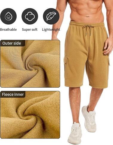 Mens Cargo Sweat Shorts Fleece Casual Athletic Workout Gym Jogger Shorts with 5 Pockets in Saudi Arabia