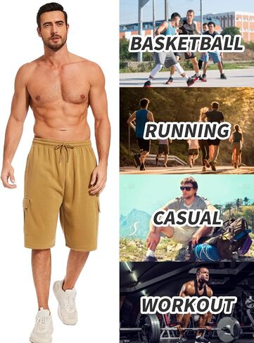 Mens Cargo Sweat Shorts Fleece Casual Athletic Workout Gym Jogger Shorts with 5 Pockets in Saudi Arabia
