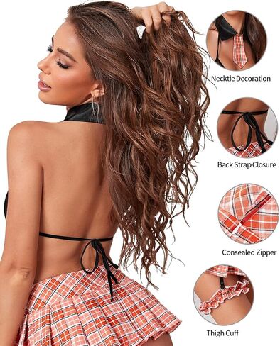 LINGERLOVE School Girl Lingerie for Women Sexy Cosplay Lingerie Set Roleplay Outfit Teddy Bodysuit Costumes Uniform Orange in Kuwait