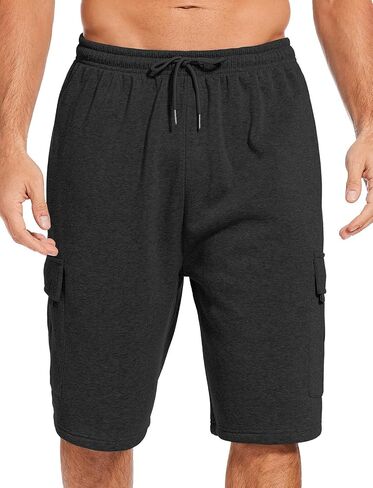 Mens Cargo Sweat Shorts Fleece Casual Athletic Workout Gym Jogger Shorts with 5 Pockets in Saudi Arabia