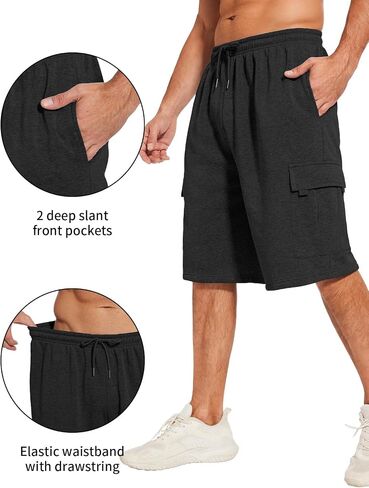 Mens Cargo Sweat Shorts Fleece Casual Athletic Workout Gym Jogger Shorts with 5 Pockets in Saudi Arabia