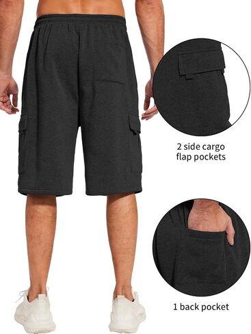 Mens Cargo Sweat Shorts Fleece Casual Athletic Workout Gym Jogger Shorts with 5 Pockets in Saudi Arabia