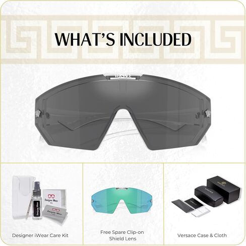 Versace VE4461 درع النظارات الشمسية للرجال للنساء +مقطع احتياطي حرة على عدسة الدرع +حزمة مع طقم نظارات المصمم Iwear Iwear in Kuwait