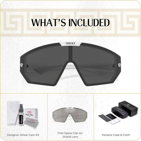 Versace VE4461 درع النظارات الشمسية للرجال للنساء +مقطع احتياطي حرة على عدسة الدرع +حزمة مع طقم نظارات المصمم Iwear Iwear in Kuwait