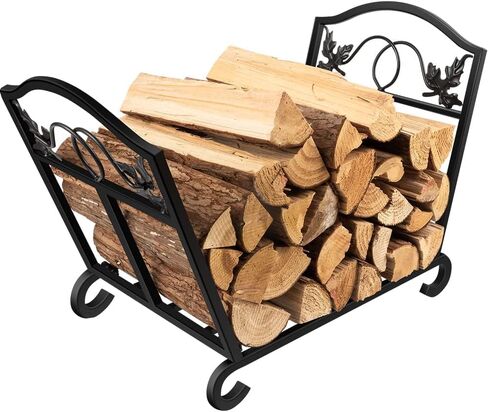 Amagabeli Firewood Rack Indoor Outdoor Heavy Duty Foldable Firewood Holder Wrought Iron Fireplace Log Holders with Leaves Design and Raised Arched Feet Wood Rack for Firewood Metal Wood Basket Black in Saudi Arabia