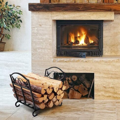 Amagabeli Firewood Rack Indoor Outdoor Heavy Duty Foldable Firewood Holder Wrought Iron Fireplace Log Holders with Leaves Design and Raised Arched Feet Wood Rack for Firewood Metal Wood Basket Black in Saudi Arabia