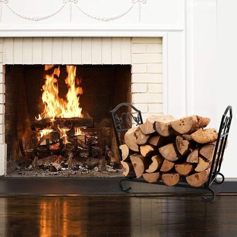 Amagabeli Firewood Rack Indoor Outdoor Heavy Duty Foldable Firewood Holder Wrought Iron Fireplace Log Holders with Leaves Design and Raised Arched Feet Wood Rack for Firewood Metal Wood Basket Black in Saudi Arabia