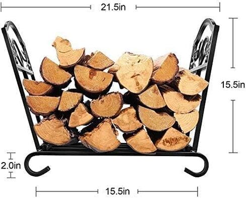 Amagabeli Firewood Rack Indoor Outdoor Heavy Duty Foldable Firewood Holder Wrought Iron Fireplace Log Holders with Leaves Design and Raised Arched Feet Wood Rack for Firewood Metal Wood Basket Black in Saudi Arabia
