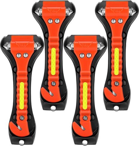 مطرقة سلامة السيارات 4 حزمة ، قاطع زجاج نافذة ، قاطع حزام الأمان أداة هروب الطوارئ مع شريط عاكس خفيف لإنقاذ الأسرة ، مجموعة البقاء على قيد الحياة لإنقاذ الحياة in Kuwait