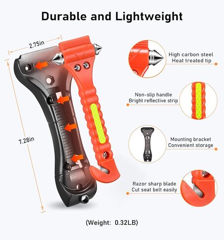 مطرقة سلامة السيارات 4 حزمة ، قاطع زجاج نافذة ، قاطع حزام الأمان أداة هروب الطوارئ مع شريط عاكس خفيف لإنقاذ الأسرة ، مجموعة البقاء على قيد الحياة لإنقاذ الحياة in Kuwait