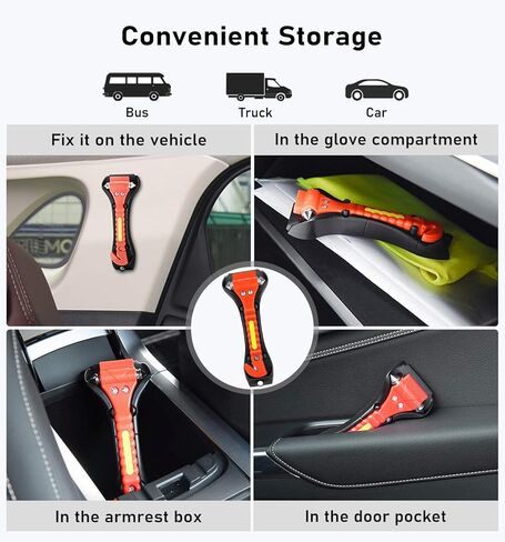 مطرقة سلامة السيارات 4 حزمة ، قاطع زجاج نافذة ، قاطع حزام الأمان أداة هروب الطوارئ مع شريط عاكس خفيف لإنقاذ الأسرة ، مجموعة البقاء على قيد الحياة لإنقاذ الحياة in Kuwait