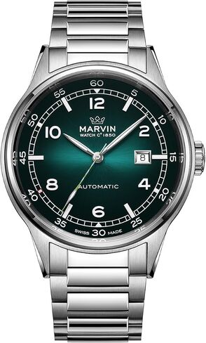 Marvin Automatic Watch Swiss Swiss Movement Watches Fudy Fudcury للرجال مع حزام من الفولاذ المقاوم للصدأ ، والاتصال الزجاجي الياقوت ، والأيدي المضيئة وعلامات الساعة ، و 50 متر مقاوم للماء in Saudi Arabia