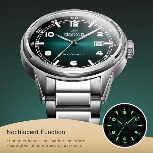Marvin Automatic Watch Swiss Swiss Movement Watches Fudy Fudcury للرجال مع حزام من الفولاذ المقاوم للصدأ ، والاتصال الزجاجي الياقوت ، والأيدي المضيئة وعلامات الساعة ، و 50 متر مقاوم للماء in Saudi Arabia