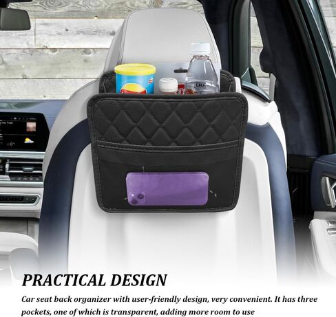 Car Seat Back Organizer, Car Organizers and Storage, Multipurpose Car Organizer Hanging, Auto Accessories PU Leather Vehicle Backseat Hanging Storage Pocket Universal for Most Cars (Black) in Kuwait