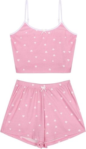 Hilinker Womens Graphic 2 قطعة Pajama مجموعة الصيف كامي المحصول لطيف وسروال شورت مضلع مجموعات الصالة in Kuwait
