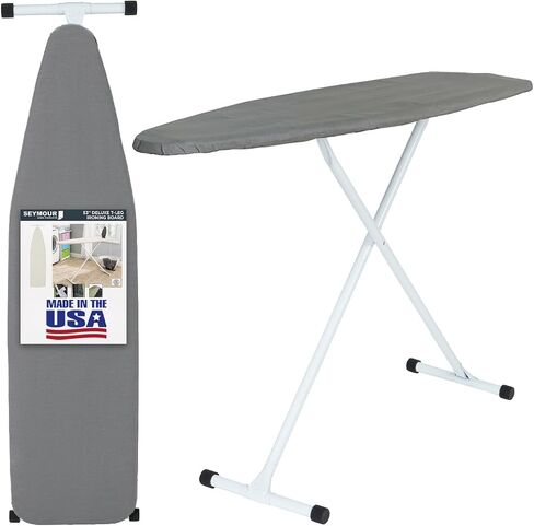 Ironing Board Full Size; Made in USA by Seymour Home Products (Beige) Bundle Includes Cover + Pad | Iron Board w/Steel T-Legs Adjustable from Tabletop up to 36" High in Saudi Arabia