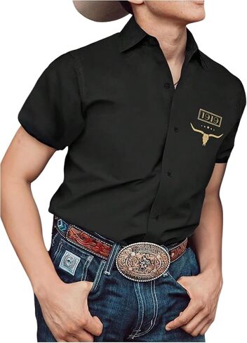 Men's Vintage Western Cowboy Shirt Graphic Button Down Shirts Short Sleeve Summer 70s Hippie Top Cowboys Costume in Saudi Arabia