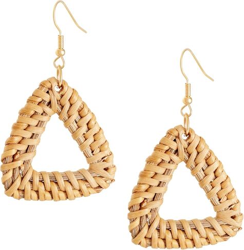 MINACHI Boho Chic Handmade Rattan Wood Dangle Drop Earrings for Women, Bohemian Summer Beach Statement Jewelry Gift for Women in Kuwait