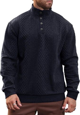 Men's Casual Sweatshirt Pullover Sweater Casual Long Sleeve Stand Collar Quarter Button Sweaters in Kuwait