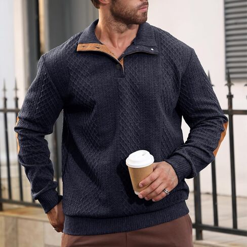Men's Casual Sweatshirt Pullover Sweater Casual Long Sleeve Stand Collar Quarter Button Sweaters in Kuwait